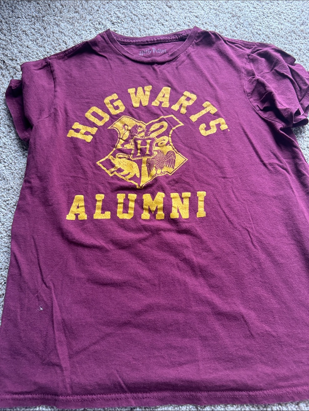 Warner Bros. Hogwarts Alumni Maroon and Yellow Short Sleeve Tee